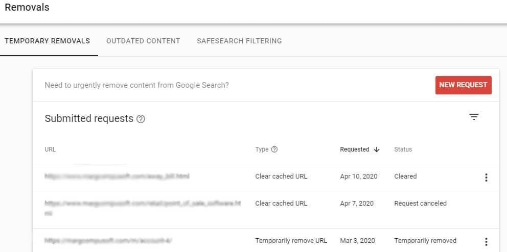 removal tool in search console