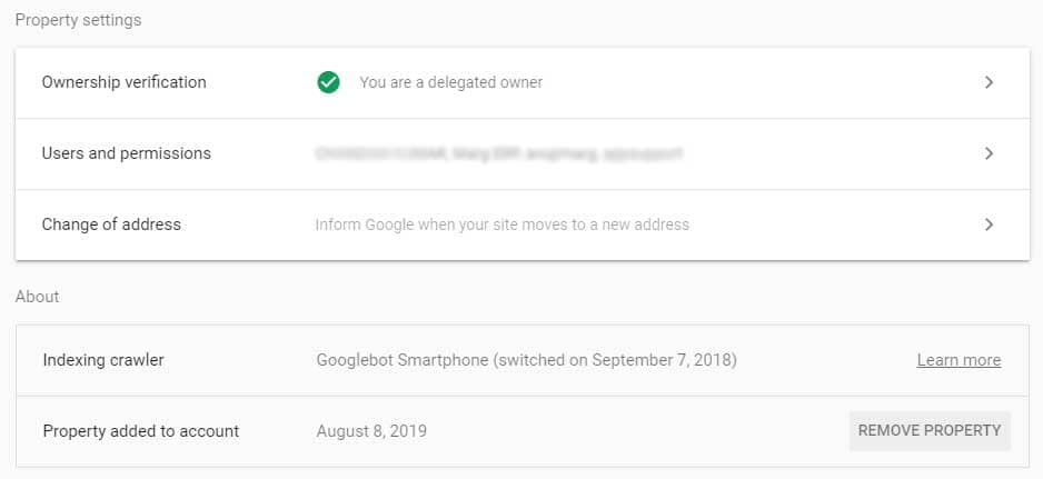 setting overview in search console