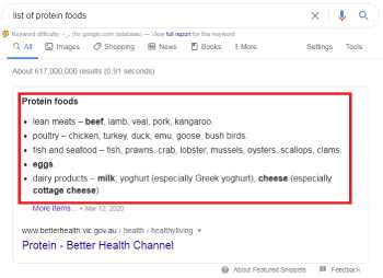 Google feature snippet bullet feature snippet